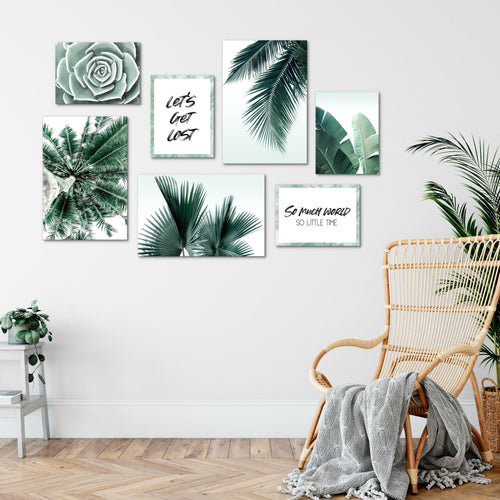Novart Wandbilder Palmen - KOMPLETT AUFHÄNGFERTIG - Grün Wohnzimmer Schlafzimmer - 7 Moderne Mood-Bilder - N014771a