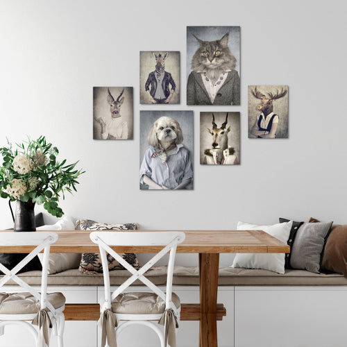 Novart Wandbilder Set Abstrakt Tiere - KEIN EXTRA RAHMEN BENÖTIGT -  Modern Deko  - Wohnzimmer Schlafzimmer N019263a