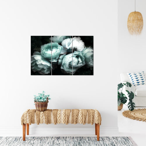 Runa Art Wandbilder Blumen Rosen Bild XXL Wohnzimmer Schlafzimmer Schwarz Bunt Vintage 120 x 80 cm 3 Teilig 039131a