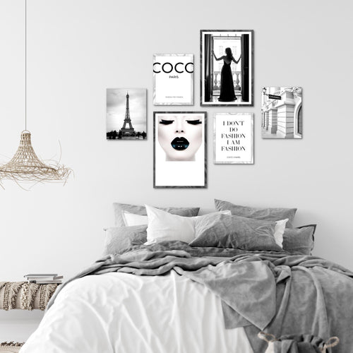 Novart Wandbilder Set Fashion Coco - KEIN EXTRA RAHMEN BENÖTIGT -  Modern Deko  - Wohnzimmer Mädchen Teenager N015663a