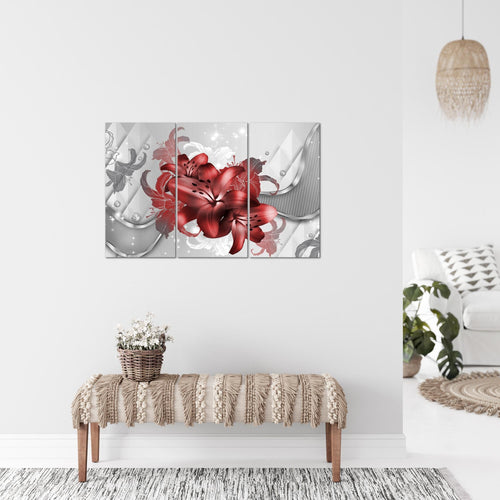 Runa Art Wandbilder Blumen Lilien Bild XXL Wohnzimmer Schlafzimmer Rot Weiß Abstrakt 120 x 80 cm 3 Teilig 016531b