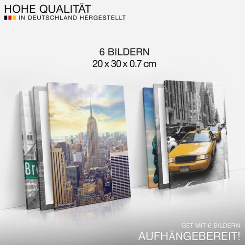 Novart Wandbilder Set New York - KOMPLETT AUFHÄNGFERTIG - Made in Germany - Moderne Bilder  Wohnzimmer Mädchen Teenager - N001164a