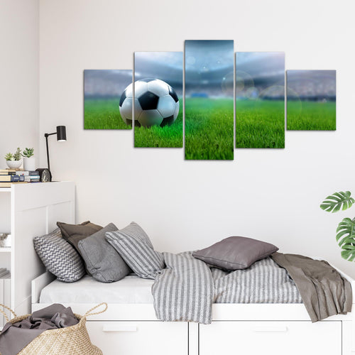 Runa Art Wandbilder Fussball 5 Teilig Bild auf Vlies Leinwand Deko Wohnzimmer Schlafzimmer Sport Grün 402452c