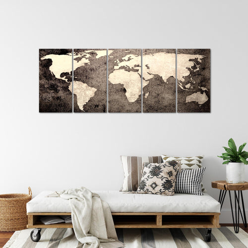 Runa Art Bild Weltkarte Wandbilder auf Vlies Leinwand 5 Teilig Wanddekoration Büro Wohnzimmer 101756c