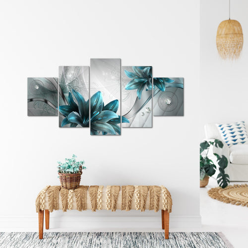 Runa Art Wandbilder Blumen Lilien 5 Teilig Bild auf Vlies Leinwand Deko Wohnzimmer Abstrakt Grau Rot 036852a