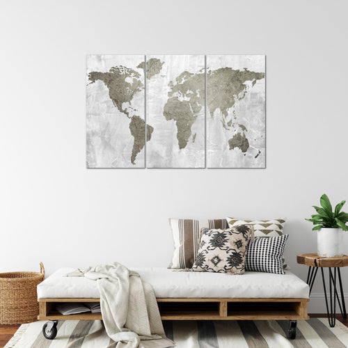 Runa Art Wandbilder Weltkarte Bild XXL Büro Wohnzimmer Braun Kontinente Stein 120 x 80 cm 3 Teilig 104331b