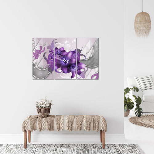 Runa Art Wandbilder Blumen Lilien Bild XXL Wohnzimmer Schlafzimmer Grau Türkis Abstrakt 120 x 80 cm 3 Teilig 016531a