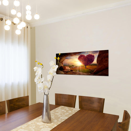 Runa Art Wandbild Natur Gebirge 1 Teilig 100 x 40 cm Modern Bild auf Vlies Leinwand Baum Herz Wohnzimmer Schlafzimmer Beige Rosa 607612c