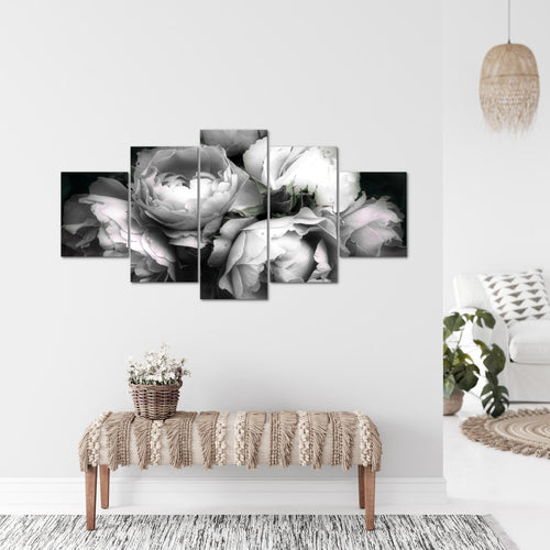 Runa Art Wandbilder Blumen Rosen 5 Teilig Bild auf Vlies Leinwand Deko Wohnzimmer Vintage Schwarz Bunt 039152b