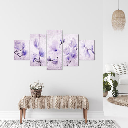 Runa Art Bild Wohnzimmer Schlafzimmer Blumen Magnolien 5 Teilig Abstrakt Grau Rosa Wandbilder auf Vlies Leinwand 007753b