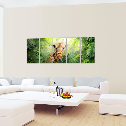 Runa Art Wandbild Giraffe Abstrakt 1 Teilig 100 x 40 cm Modern Bild auf Vlies Leinwand Tiere Wohnzimmer Schlafzimmer Grün 037512c