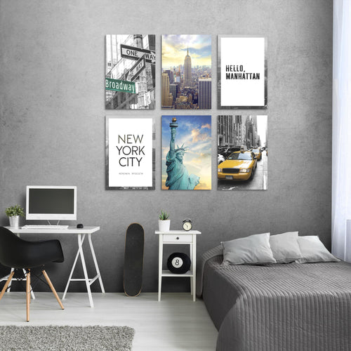 Novart Wandbilder Set New York - KOMPLETT AUFHÄNGFERTIG - Made in Germany - Moderne Bilder  Wohnzimmer Mädchen Teenager - N001164a