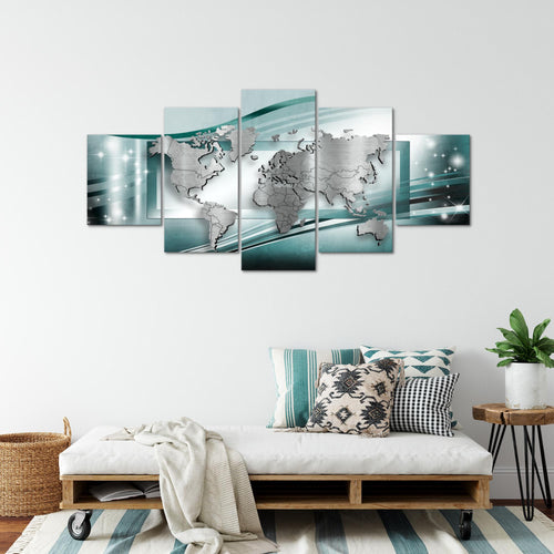 Runa Art - Bilder Weltkarte 200 x 100 cm 5 Teilig XXL Wanddekoration Design Braun 108351a