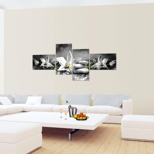 Runa Art Bild Modern Blumen Lilien - Made in Germany - Wandbilder Abstrakt Beige Braun 4 Teilig 035842a