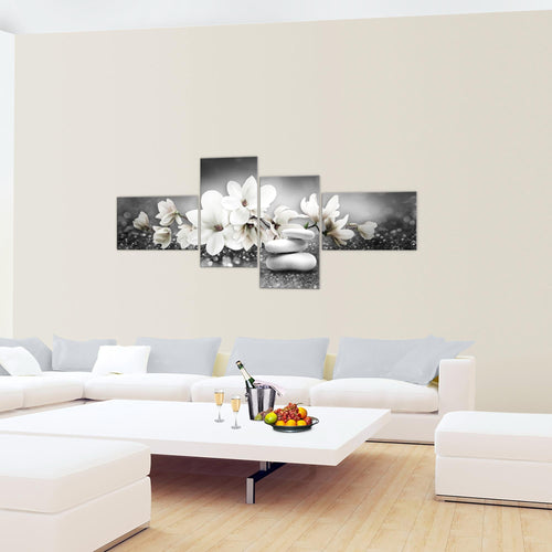 Runa Art Bild Modern Blumen Magnolien - Made in Germany - Wandbilder Abstrakt Grau Rosa 4 Teilig 035442a