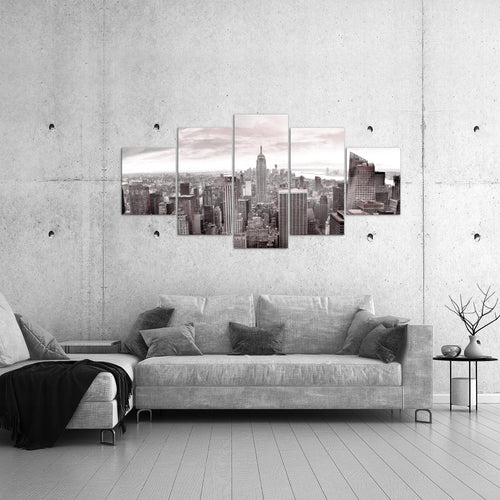 Runa Art Wandbilder New York Skyline 5 Teilig Bild auf Vlies Leinwand Deko Wohnzimmer Büro NY City Blau Beige 010252a