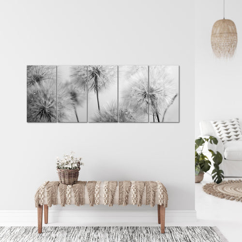 Runa Art Wandbild XXL Blumen Pusteblumen Wohnzimmer Schlafzimmer 200 x 80 cm Grau Rosa 5 Teilig - Made in Germany - 042055a