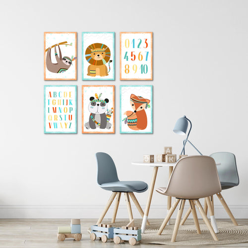 Novart Wandbilder - KEIN EXTRA RAHMEN BENÖTIGT - Kinderzimmer Mädchen Junge - Bilder Modern Tiere - Indianer - N000265b
