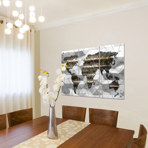 Runa Art Wandbilder Weltkarte Bild XXL Büro Wohnzimmer Braun 3D Effekt 120 x 80 cm 3 Teilig 005231a
