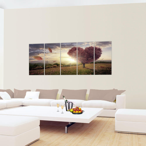 Runa Art Wandbild XXL Herbst Baum Herz Wohnzimmer Schlafzimmer 200 x 80 cm Rot Blau 5 Teilig - Made in Germany - 605855a