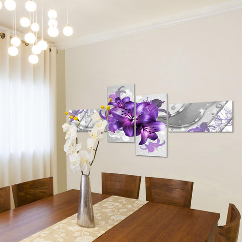 Runa Art Wandbilder Set XXL Blumen LilienWohnzimmer Schlafzimmer Violett Lila 4 Teilig - Made in Germany - 017345c