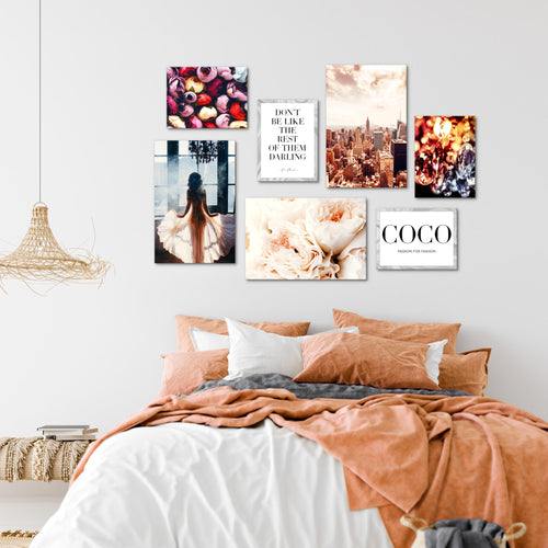 Novart Wandbilder Fashion - KOMPLETT AUFHÄNGFERTIG - New York Wohnzimmer Mädchen Teenager - 7 Moderne Mood-Bilder - N016271a