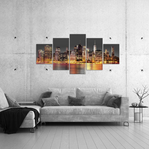 Runa Art - Bilder New York City 200 x 100 cm 5 Teilig XXL Wanddekoration Design Lila Bunt 010051c