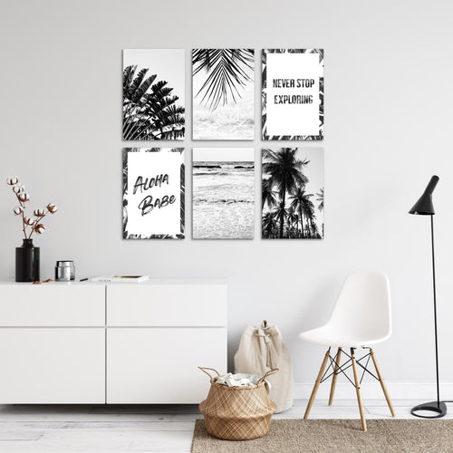 Novart Wandbilder Set Palmen - KOMPLETT AUFHÄNGFERTIG - Made in Germany - Moderne Bilder  Wohnzimmer Schlafzimmer - N013964a
