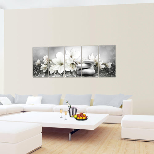 Runa Art Wandbild Blumen Magnolien 1 Teilig 100 x 40 cm Modern Bild auf Vlies Leinwand Abstrakt Wohnzimmer Schwarz Weiss 035412c