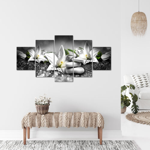 Runa Art Wandbilder Blumen Lilien 5 Teilig Bild auf Vlies Leinwand Deko Wohnzimmer Abstrakt Beige Braun 035852a