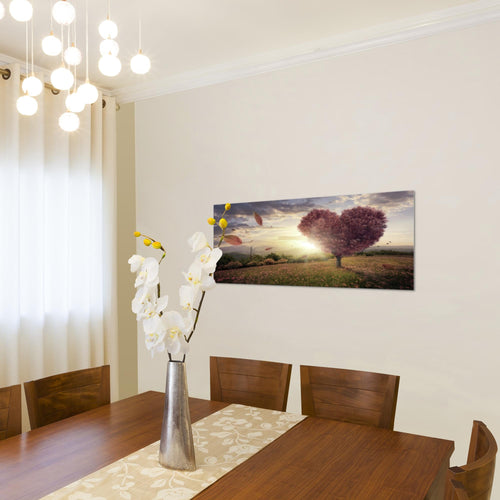 Runa Art Wandbild Herbst Baum Herz 1 Teilig 100 x 40 cm Modern Bild auf Vlies Leinwand Natur Wohnzimmer Schlafzimmer Rot Blau 605812a
