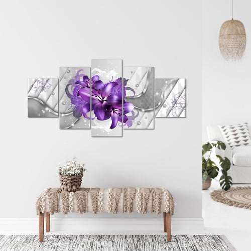 Runa Art - Bilder Blumen Lilien 200 x 100 cm 5 Teilig XXL Wanddekoration Design Türkis 017351a