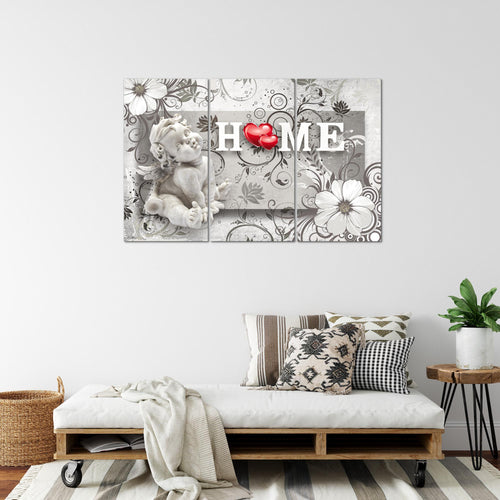 Runa Art Wandbilder Engel Vintage Bild XXL Wohnzimmer Schlafzimmer Grau Rot Blumen 120 x 80 cm 3 Teilig 030831c