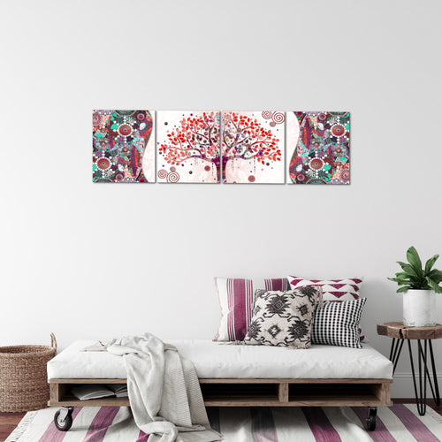 Runa Art Bilder Set 4 Teilig Gustav Klimt Baum des Lebens Wandbilder XXL Wohnzimmer 160 x 50 cm Rosa Modern 004646c