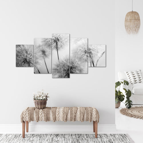 Runa Art Wandbilder Blumen Pusteblumen 5 Teilig Bild auf Vlies Leinwand Deko Wohnzimmer Natur Schwarz Weiss 042052c