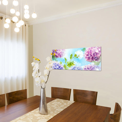 Runa Art Wandbild Blumen Hortensien 1 Teilig 100 x 40 cm Modern Bild auf Vlies Leinwand Mandala Wohnzimmer Bunt 017512b