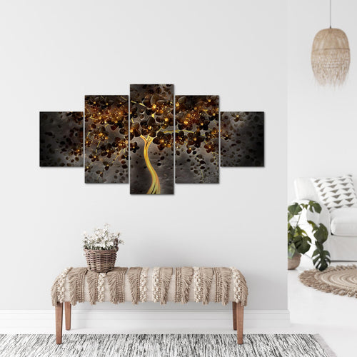 Runa Art Bild Wohnzimmer Schlafzimmer Blumen 5 Teilig Abstrakt Baum Schwarz Gold Wandbilder auf Vlies Leinwand 039753c