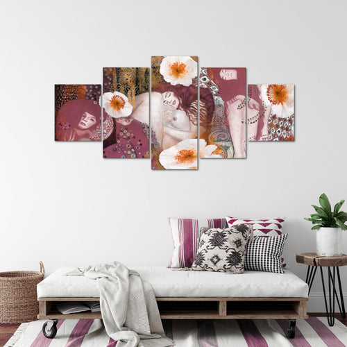 Runa Art Bild Wohnzimmer Collage Gustav Klimt 5 Teilig Frau Violett Wandbilder auf Vlies Leinwand 018553c