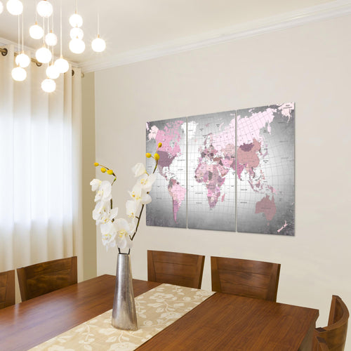 Runa Art Wandbilder Weltkarte Bild XXL Büro Wohnzimmer Schwarz Braun Kontinente 120 x 80 cm 3 Teilig 023331a