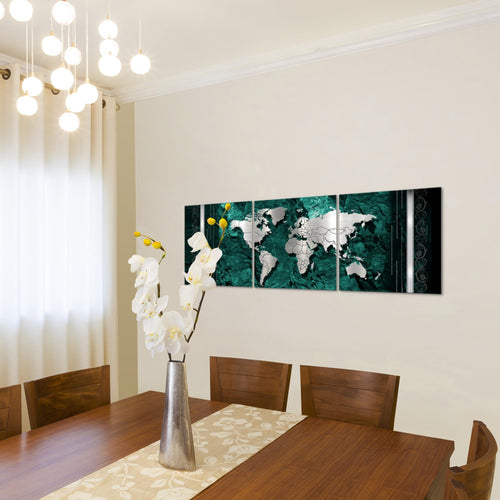 Runa Art - Bilder Weltkarte 120 x 40 cm 3 Teilig Wandbild auf Vlies Leinwand Blau Mehrteilig Modern 107333b
