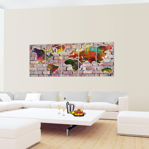Runa Art Wandbild XXL Weltkarte Büro Wohnzimmer 200 x 80 cm Grau Bunt 5 Teilig - Made in Germany - 106955b