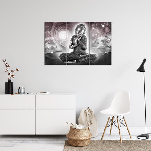 Runa Art Wandbilder Buddha Zen Bild XXL Wohnzimmer Schlafzimmer Rosa Grau Feng Shui 120 x 80 cm 3 Teilig 041631c