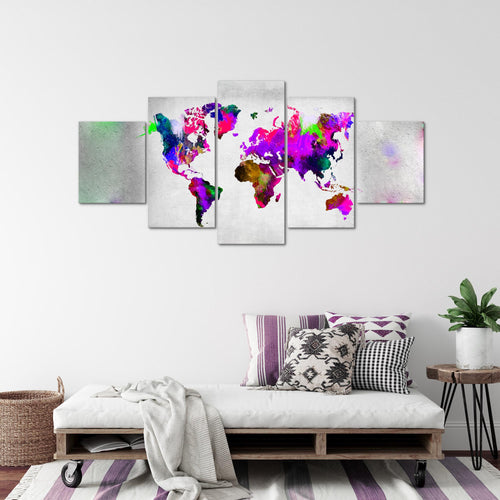 Runa Art Bild Büro Wohnzimmer Weltkarte 5 Teilig Kontinente Beton Bunt Wandbilder auf Vlies Leinwand 108853a