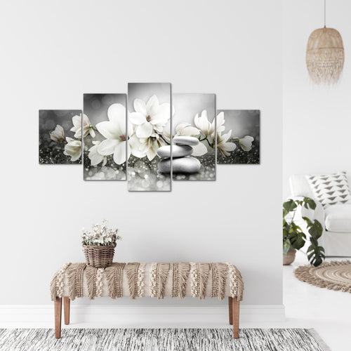 Runa Art Bild Wohnzimmer Schlafzimmer Blumen Magnolien 5 Teilig Abstrakt Grau Rosa Wandbilder auf Vlies Leinwand 035453a