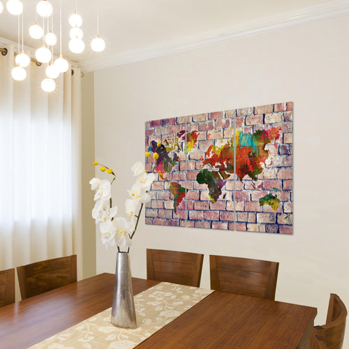 Runa Art Wandbilder Weltkarte Bild XXL Büro Wohnzimmer Rot Bunt Ziegelwand 120 x 80 cm 3 Teilig 106931c