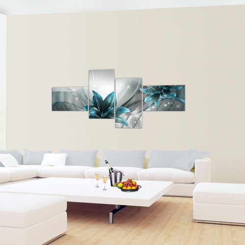 Runa Art Bild Modern Blumen Lilien - Made in Germany - Wandbilder Abstrakt Grau Blau 4 Teilig 036842c