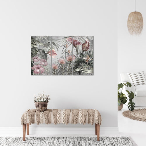 Runa Art Wandbilder Blumen Bild XXL Wohnzimmer Schlafzimmer Grün Bunt Vintage Natur 120 x 80 cm 3 Teilig 043331a
