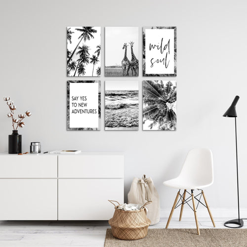 Novart Wandbilder - KEIN EXTRA RAHMEN BENÖTIGT - Wohnzimmer Schlafzimmer - Bilder Modern Afrika Giraffen - Palmen - N014365a