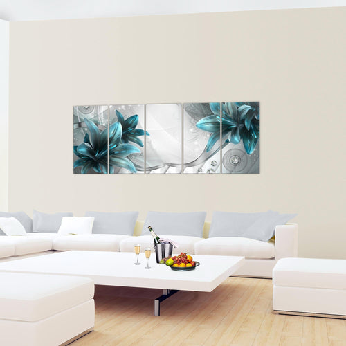Runa Art Wandbild Blumen Lilien 1 Teilig 100 x 40 cm Modern Bild auf Vlies Leinwand Abstrakt Wohnzimmer Grau Violett 036812b