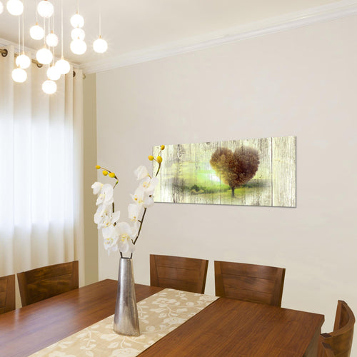 Runa Art Wandbild Herbst Vintage 1 Teilig 100 x 40 cm Modern Bild auf Vlies Leinwand Baum Herz Wohnzimmer Schlafzimmer Türkis 606512b